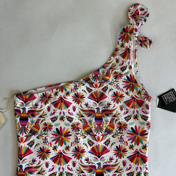 Verde Limon size L Tokyo one piece swimsuit one shoulder white bird print NEW - Picture 4 of 16